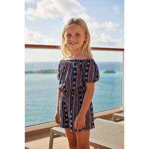 Lily Bleu Girls' Floral & Stripes Romper Sz M Casual butter soft vacation resor